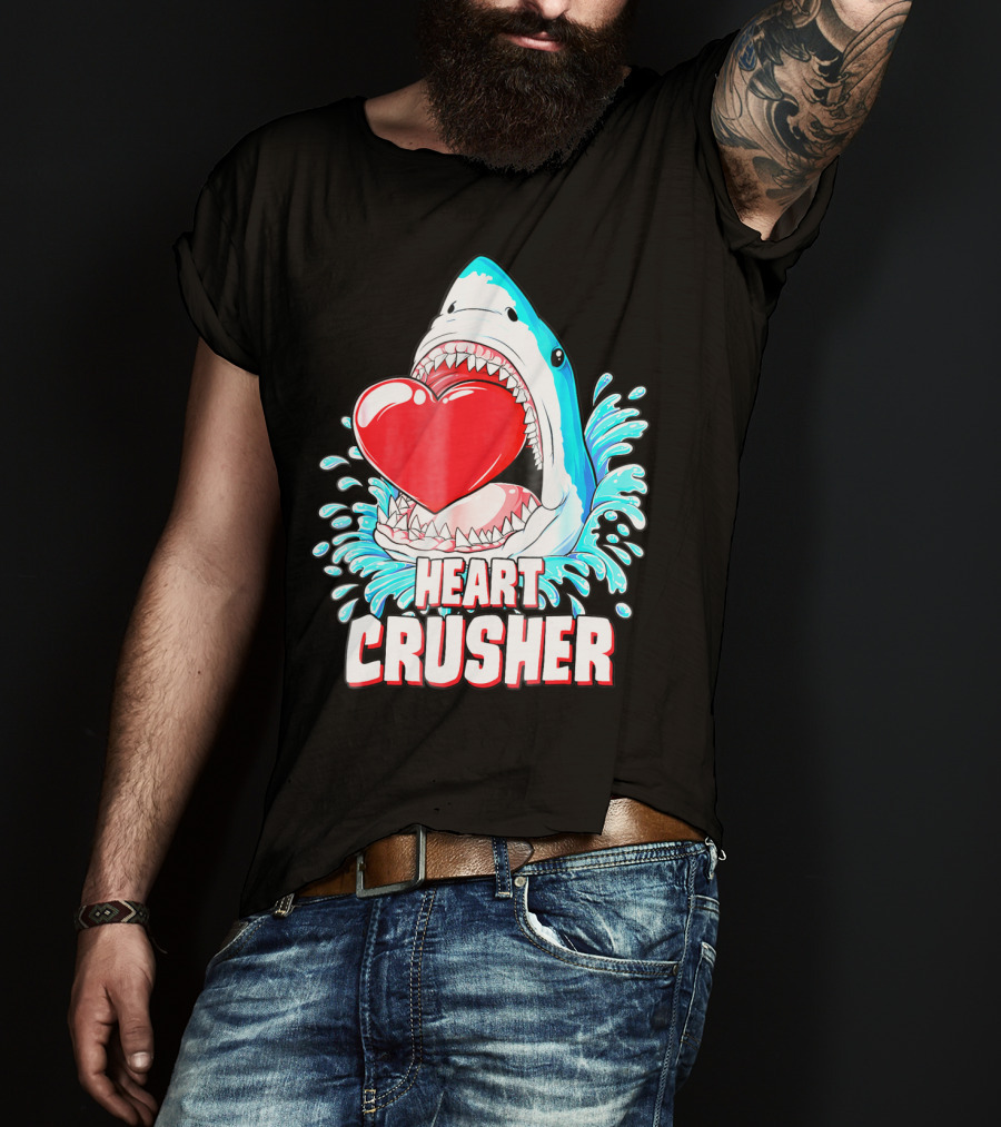 Heart Crusher Valentines Day Shark Boys Jawsome Splash T-Shirt