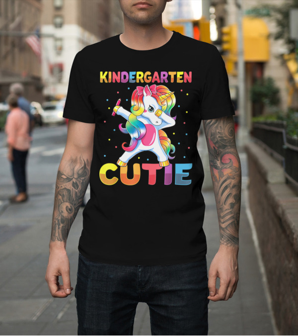 Shirt: Kindergarten Cutie Dabbing Unicorn Back to School Girls Rainbow Multicolor T-Shirt Kindergarten Cutie Dabbing Unicorn Back to School Girls Rainbow Multicolor T-Shirt