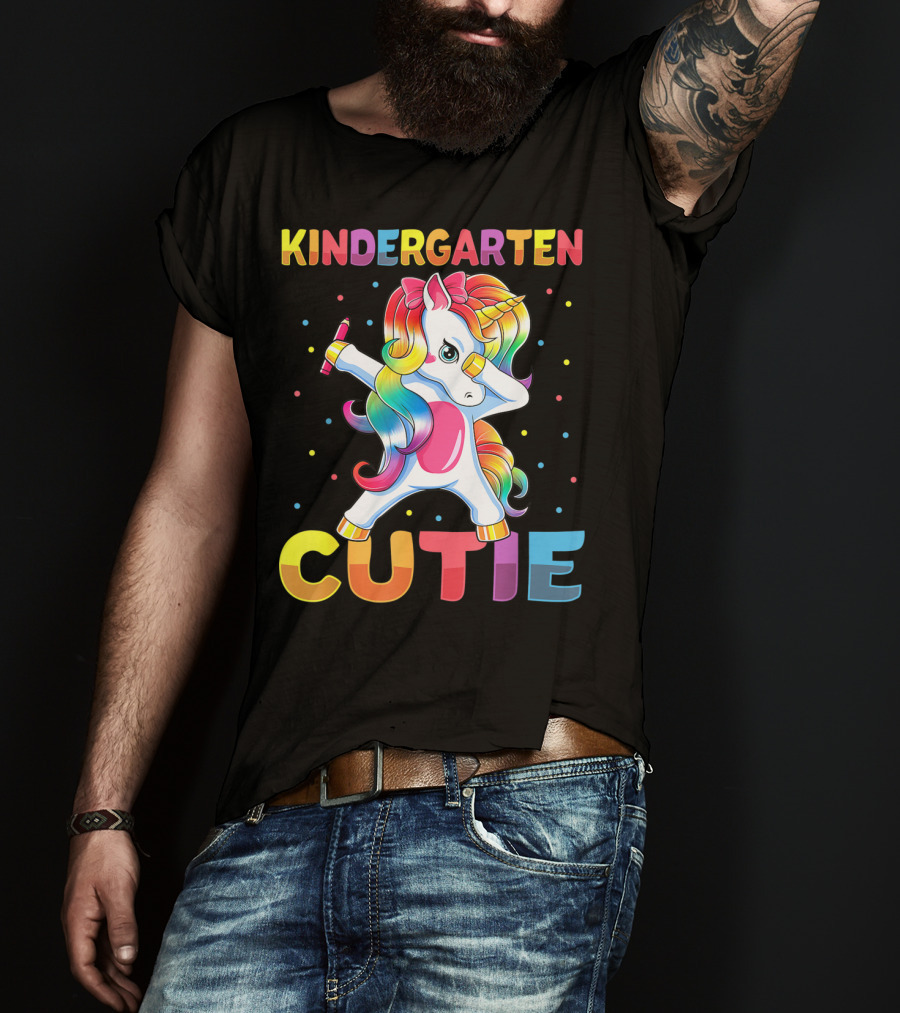 Kindergarten Cutie Dabbing Unicorn Back To School Girls Rainbow Multicolor T-Shirt