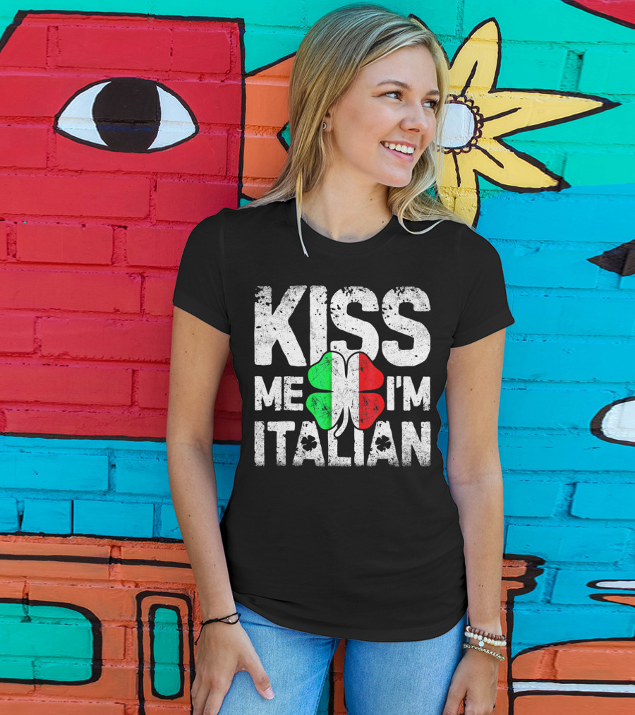 Kiss Me I'm Italian Clover Flag T-Shirt