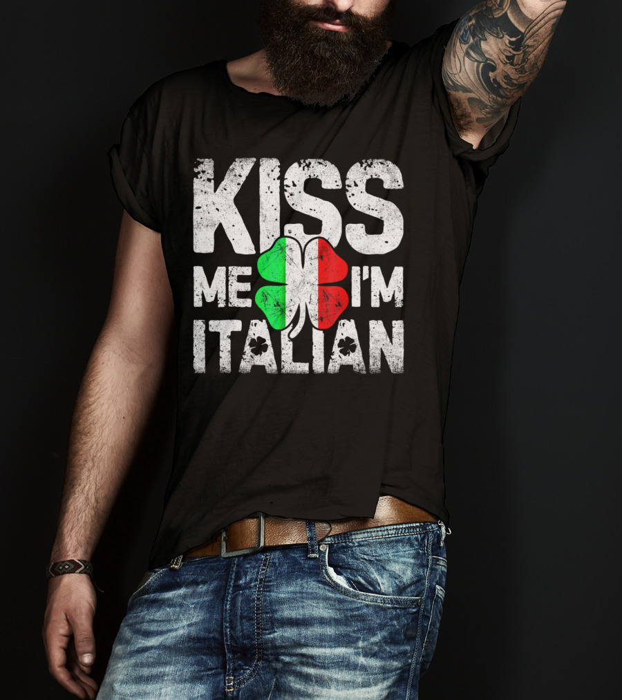Kiss Me I'm Italian Clover Flag T-Shirt
