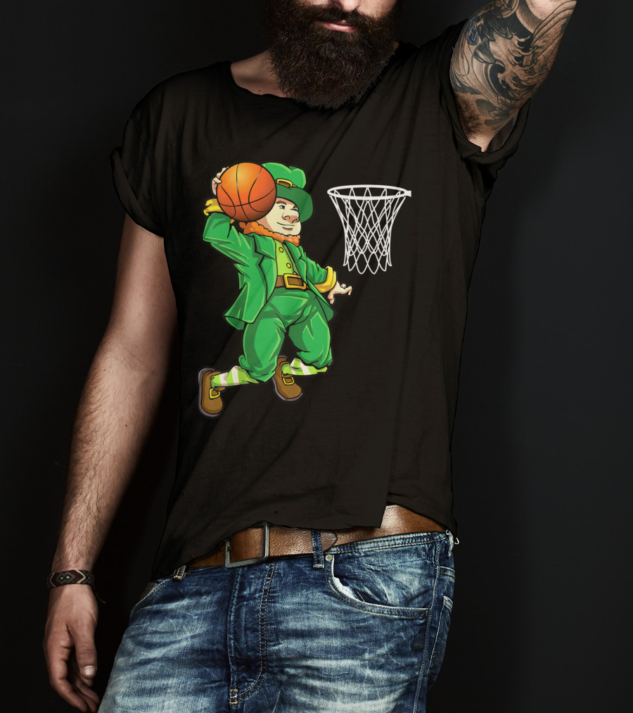 Leprechaun Slam Dunk Basketball St Patricks Day Boys T-Shirt