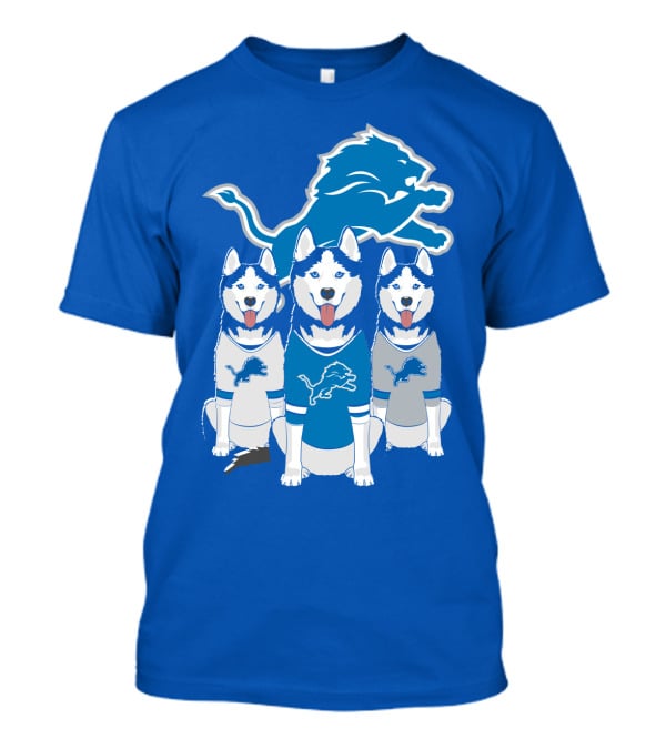 Detroit Lions Husky Trio With Iconic Blue Lion T-Shirt