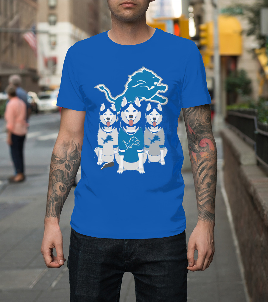 Detroit Lions Husky Trio With Iconic Blue Lion T-Shirt