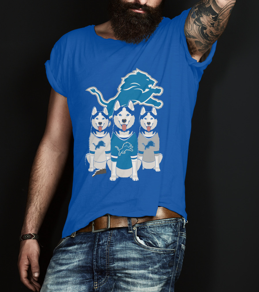 Detroit Lions Husky Trio With Iconic Blue Lion T-Shirt