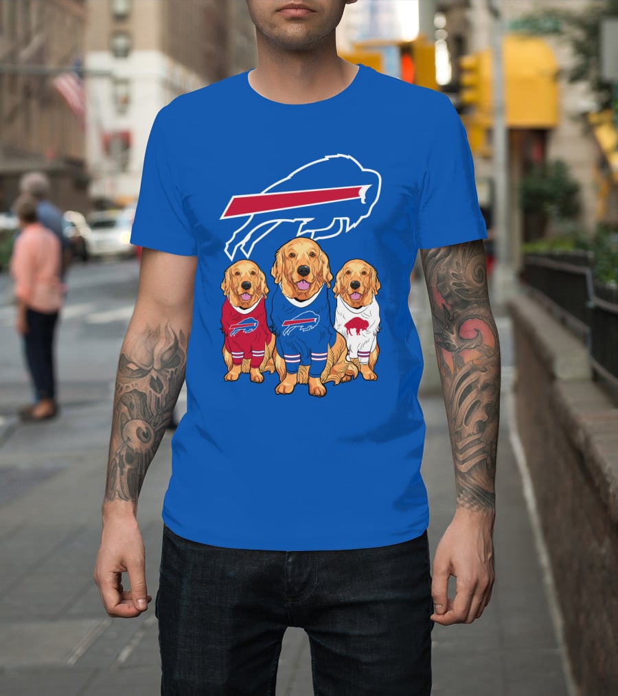 Buffalo Bills Golden Retrievers In Team Jerseys With T-Shirt