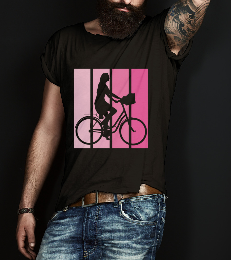 Bicycle Sport Hobby Girls Bike Silhouette Pink Gradient T-Shirt