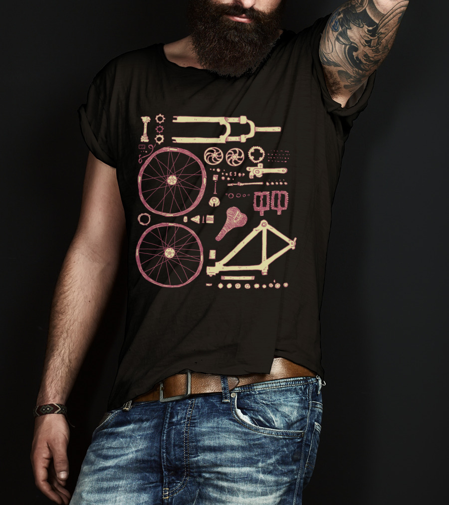 Bicycle Parts Diagram Wheels Frame Pedals Saddle Gears T-Shirt