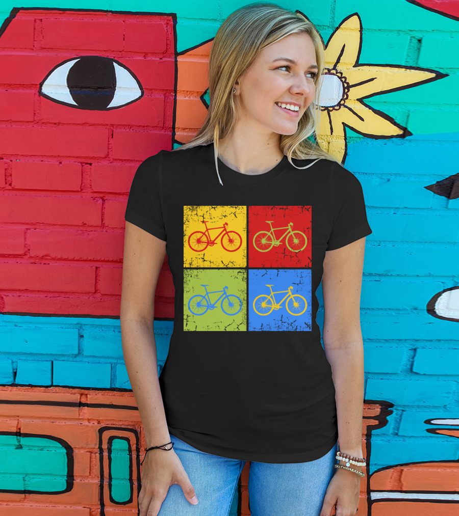 Bike Pop Art Colorful Bicycle Squares T-Shirt