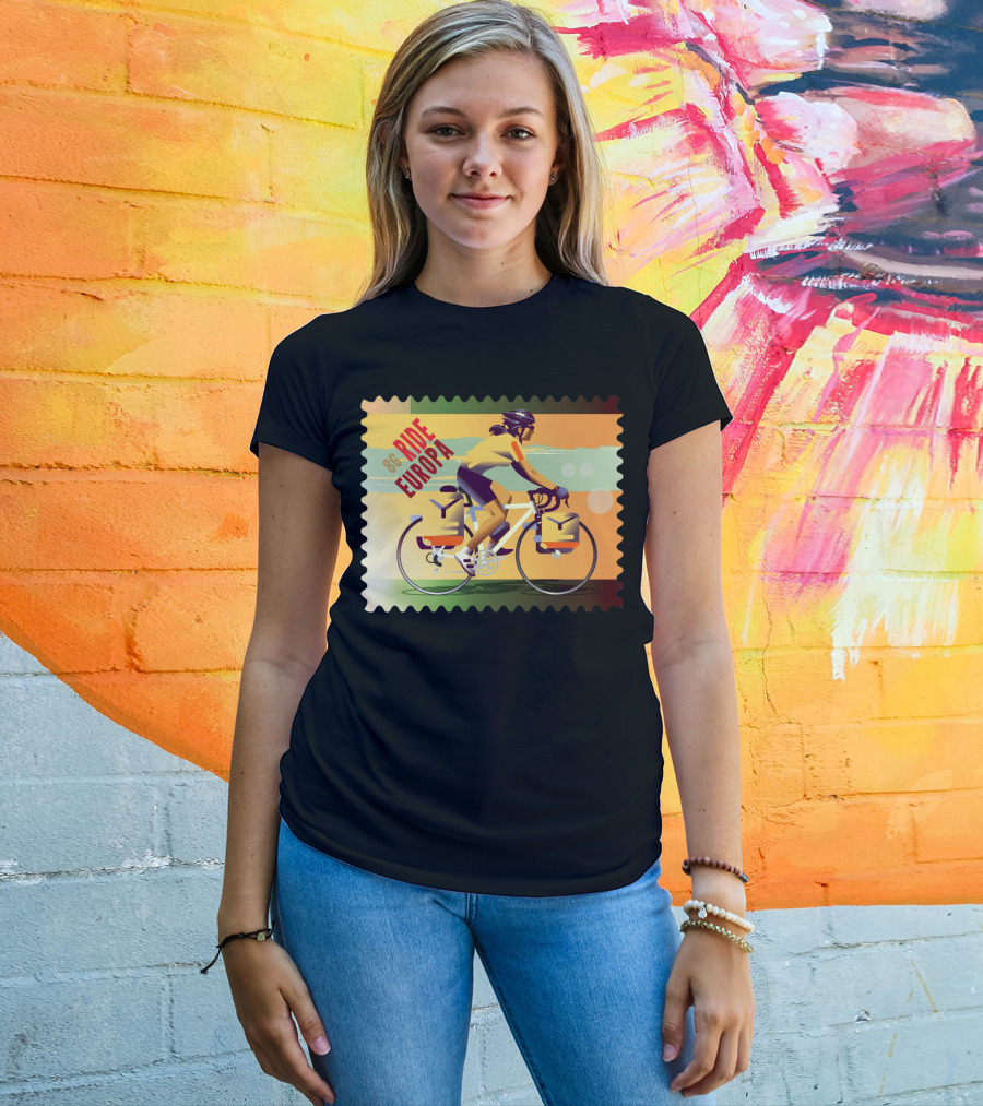 86 Ride Europa Bike Rider Stamp T-Shirt