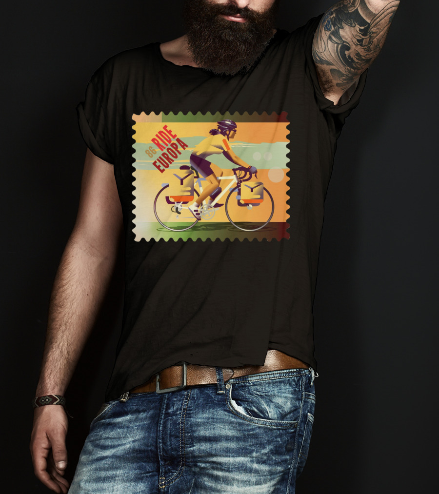 86 Ride Europa Bike Rider Stamp T-Shirt
