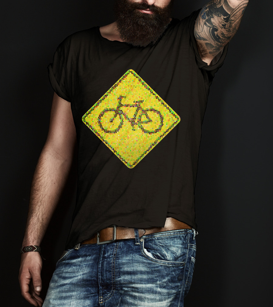 Bike Road Sign Mosaic Style Circular Dots T-Shirt