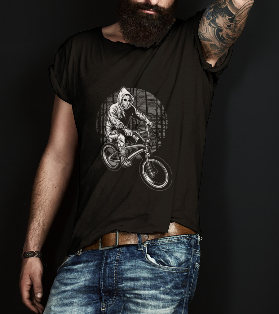 BMX Biker With Mask In Dark Forest T-Shirt