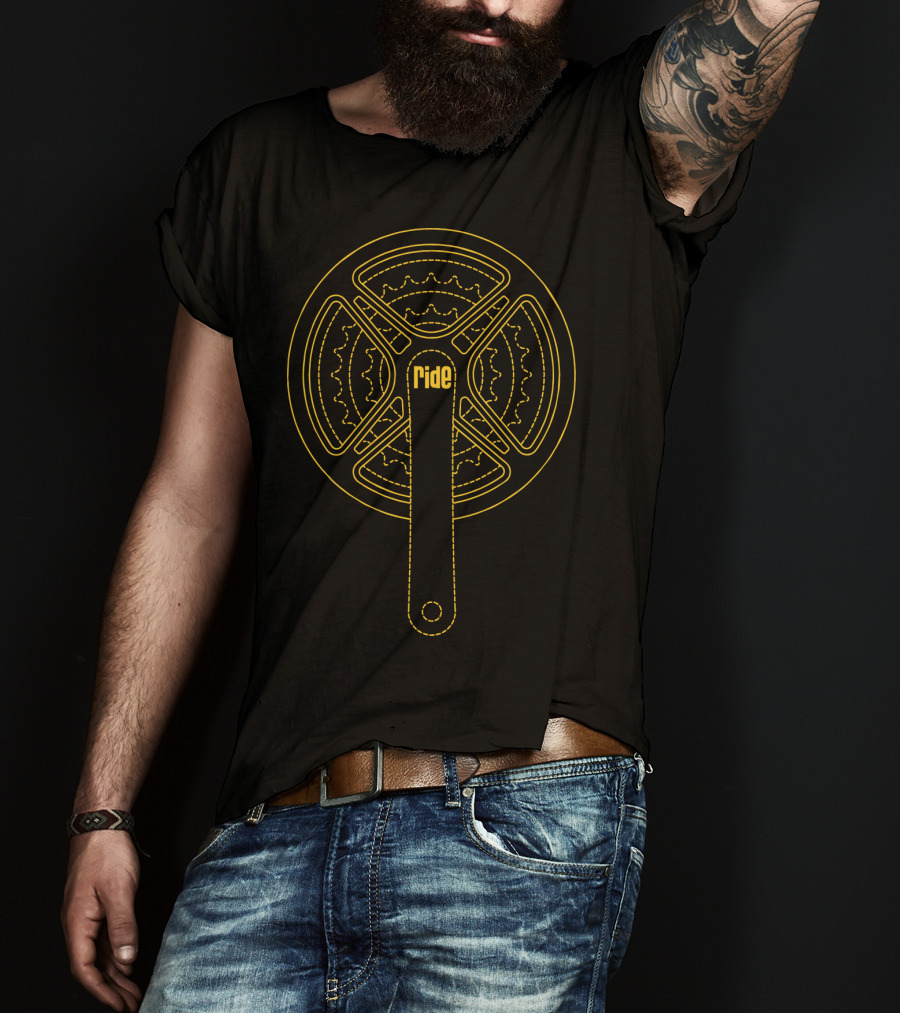 Ride Crank It Out Yellow Bicycle Chainring T-Shirt