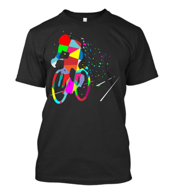 Cycling Forever Multicolor Abstract Bicyclist Road T-Shirt
