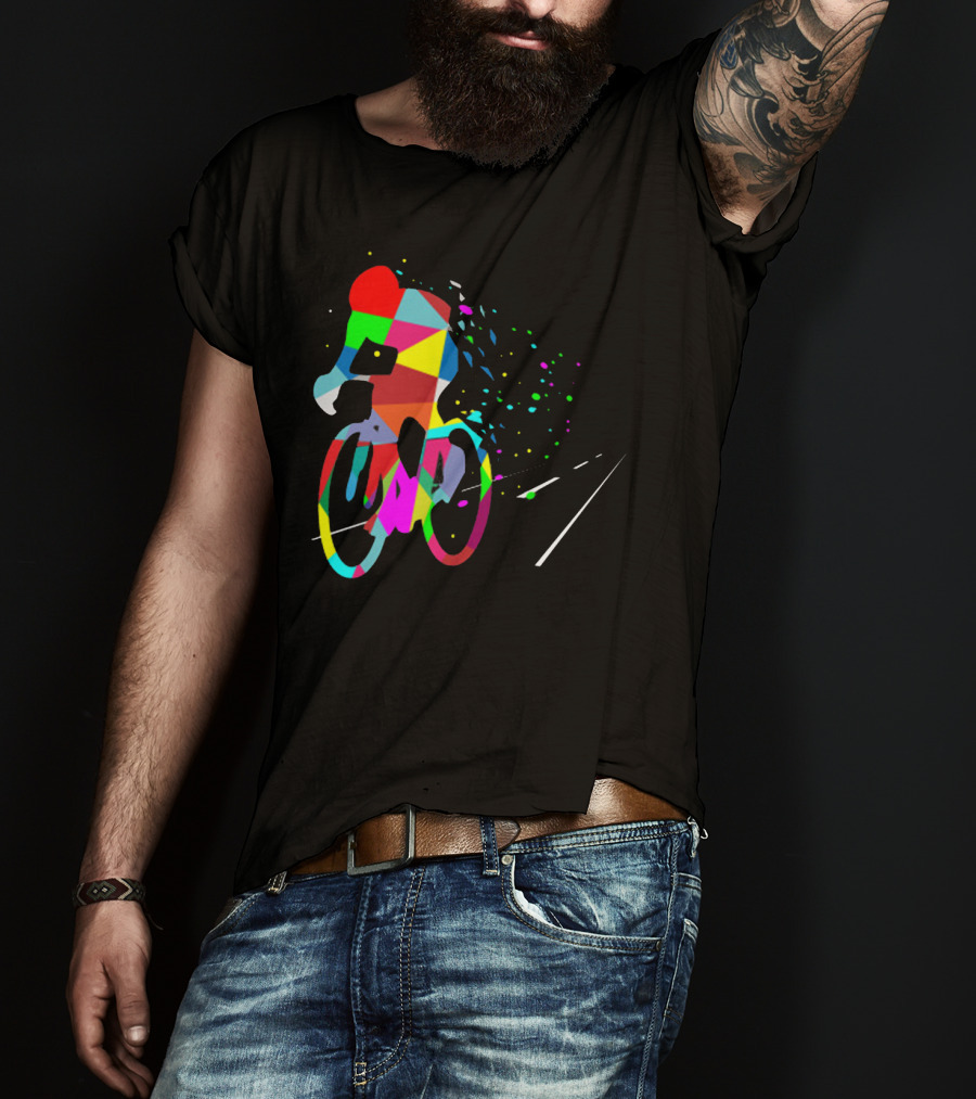 Cycling Forever Multicolor Abstract Bicyclist Road T-Shirt