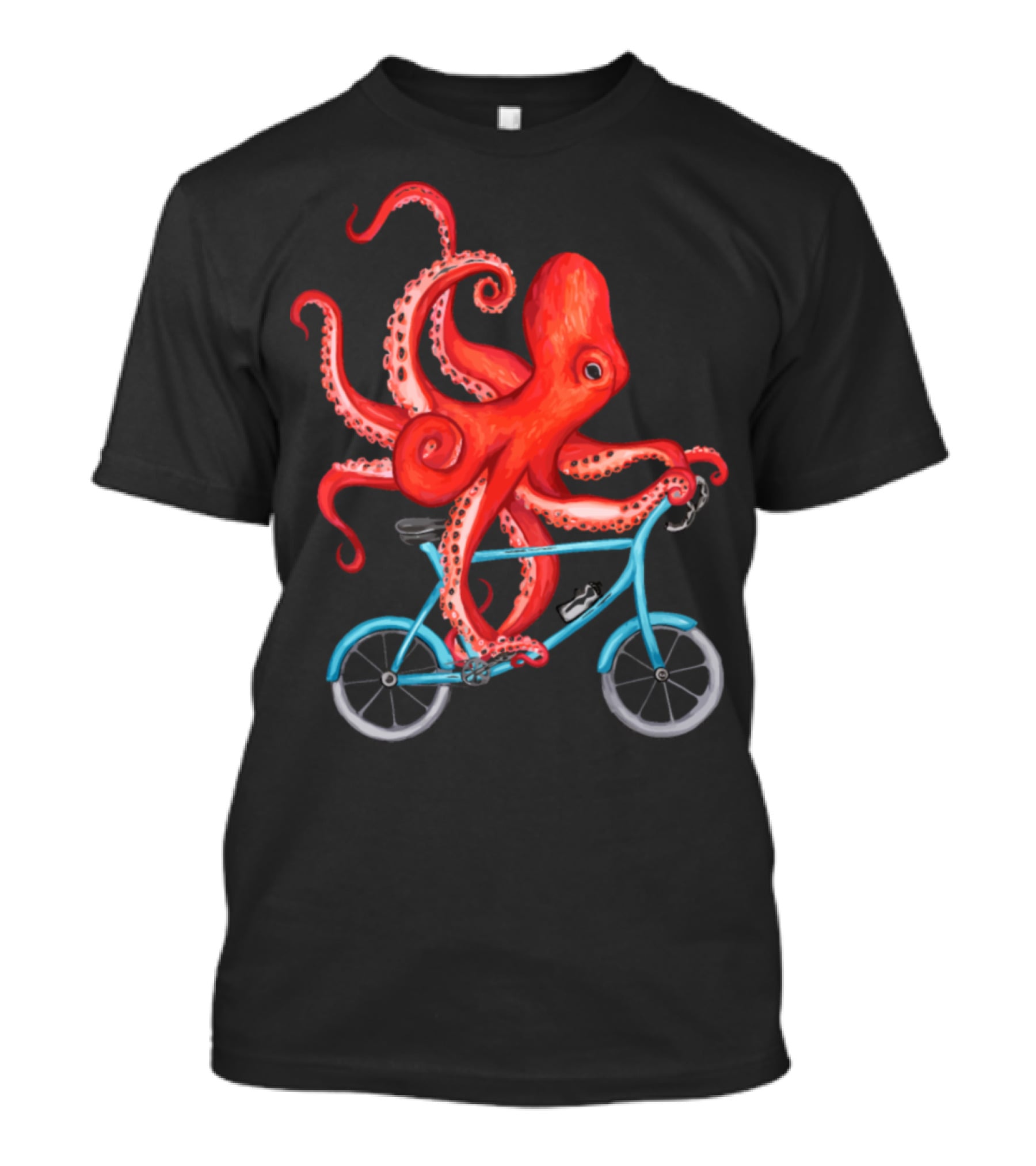 Cycling Octopus On Blue Bicycle T-Shirt