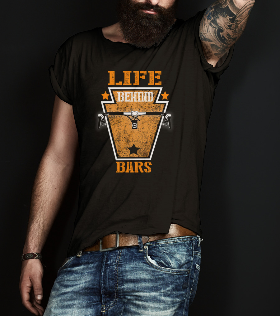 Life Behind Bars Cycling Biking Handlebar Graphic Star Emblem T-Shirt