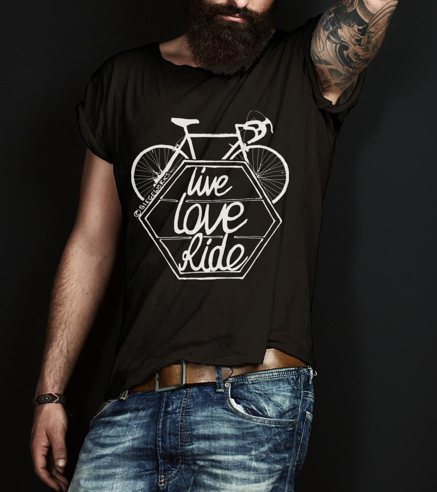 Live Love Ride Bicycle Black Hexagon Design By Siegeworks T-Shirt