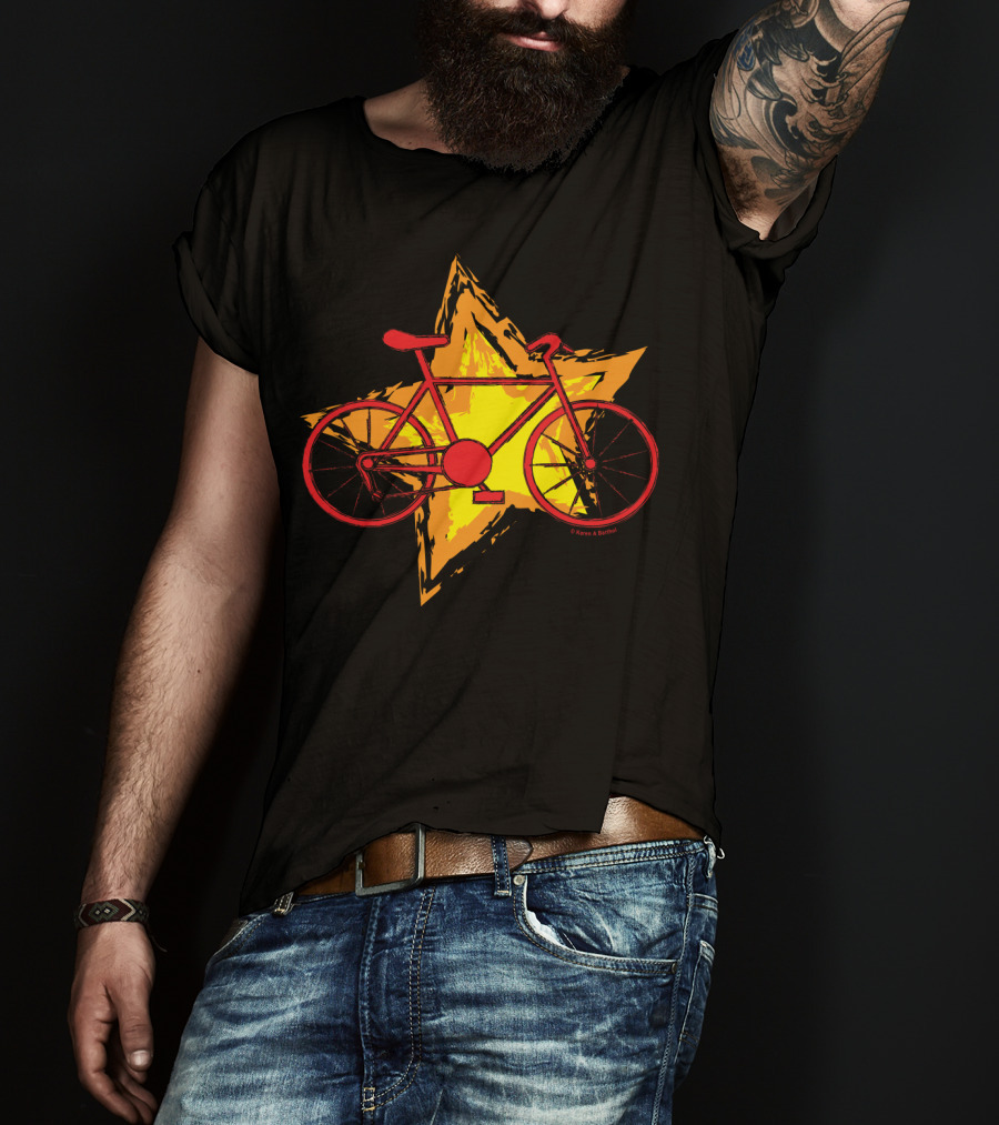 Red Bike On Yellow Star Background T-Shirt