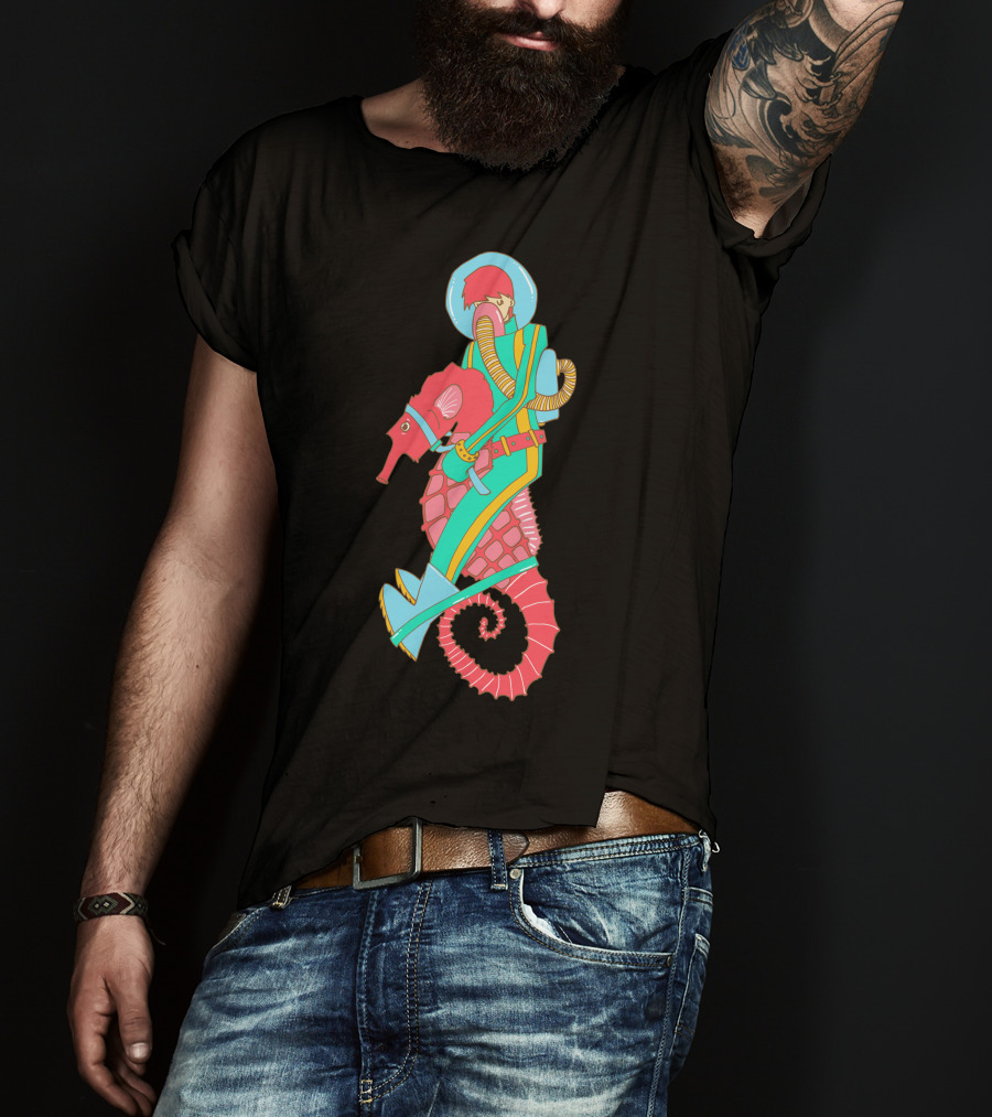Riding The Seahorse Aqua Spacesuit Adventure T-Shirt