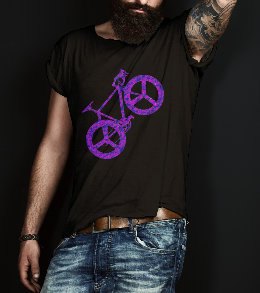 Purple Bicycle Peace Symbol Wheels T-Shirt