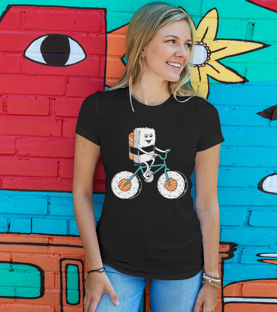 Sushi Roll On Bicycle With Sashimi Wheels T-Shirt