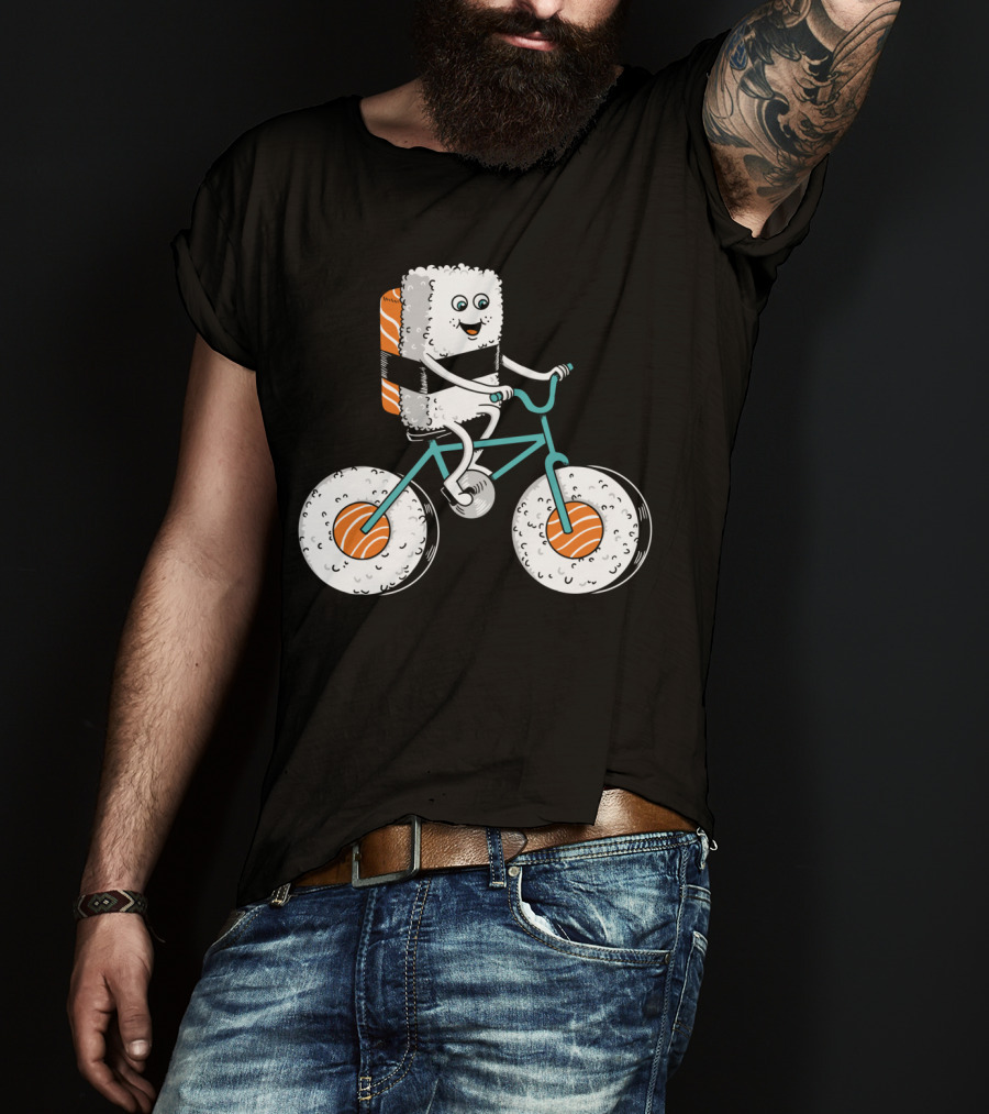 Sushi Roll On Bicycle With Sashimi Wheels T-Shirt