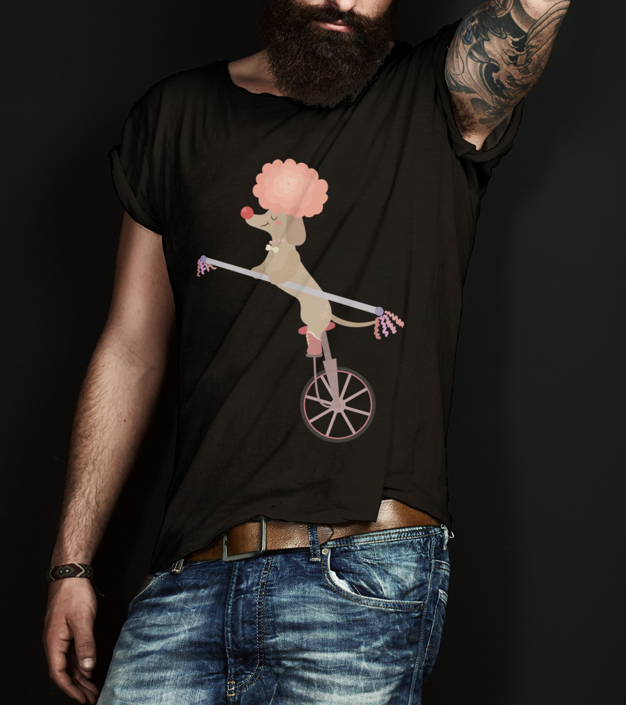 Unicycle Dog With Clown Wig And Red Nose Balancing On Wheel T-Shirt