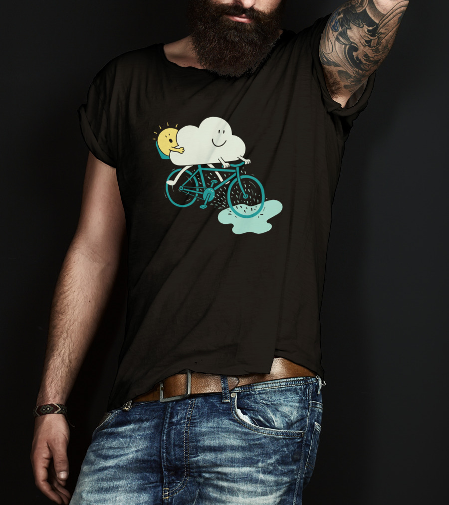 Weather Cycles Happy Sun And Cloud Riding Bicycle T-Shirt