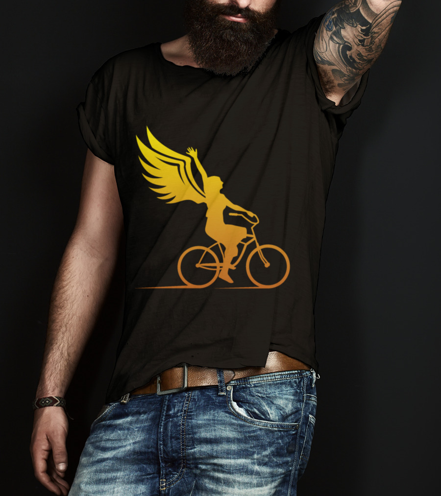 Women Riding Bike With Angel Wings T-Shirt