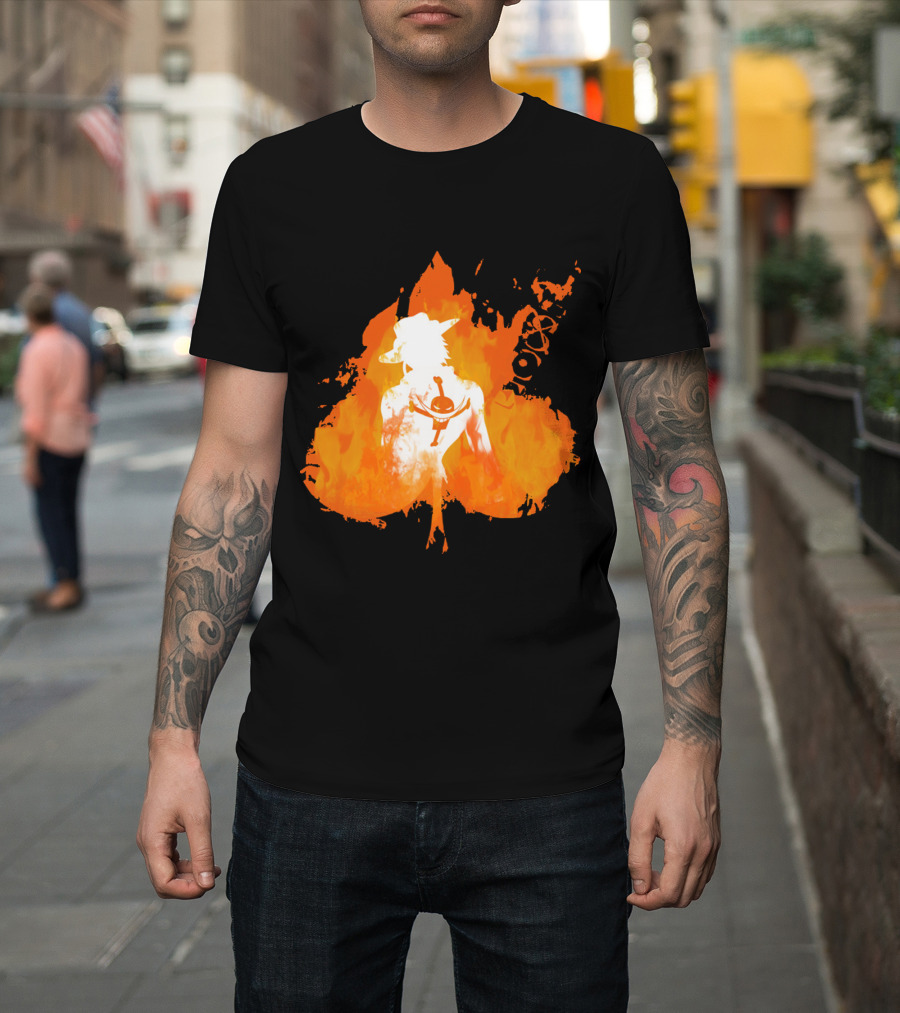 Ace One Piece Silhouette On Fire T-Shirt