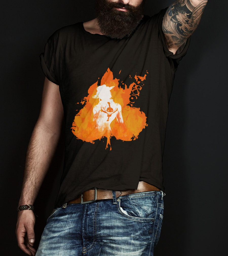 Ace One Piece Silhouette On Fire T-Shirt
