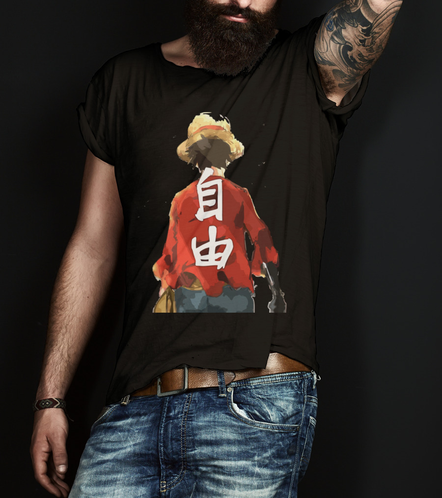 Luffy Back Freedom Kanji Straw Hat Red Shirt Iconic Anime Character T-Shirt