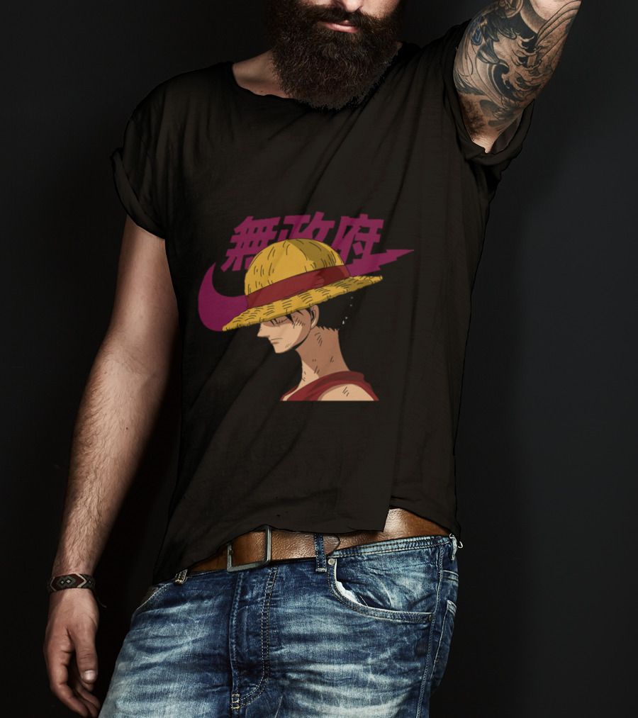 Straw Hat Luffy With Japanese Text And Iconic Emblem T-Shirt