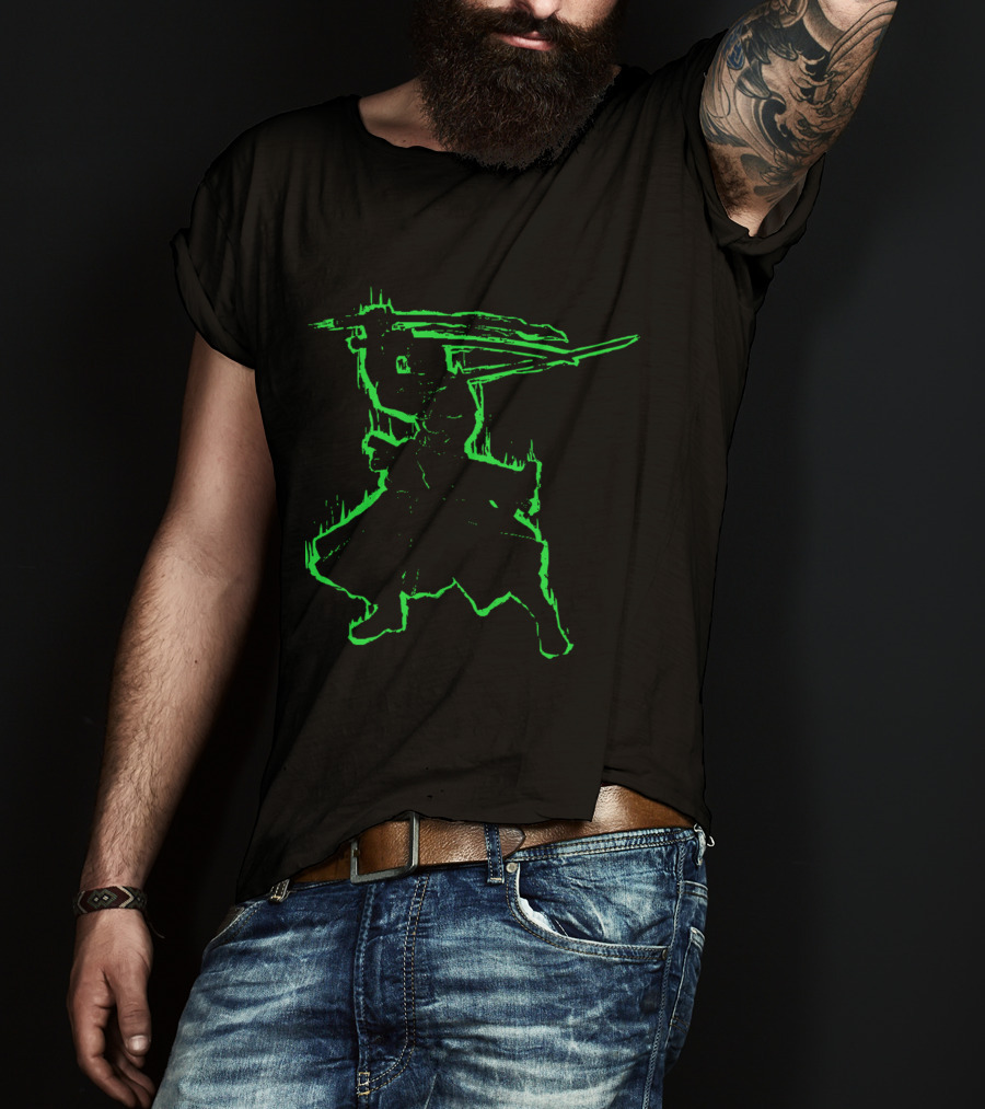 Santoryu Three Sword Style Silhouette In Neon Green T-Shirt