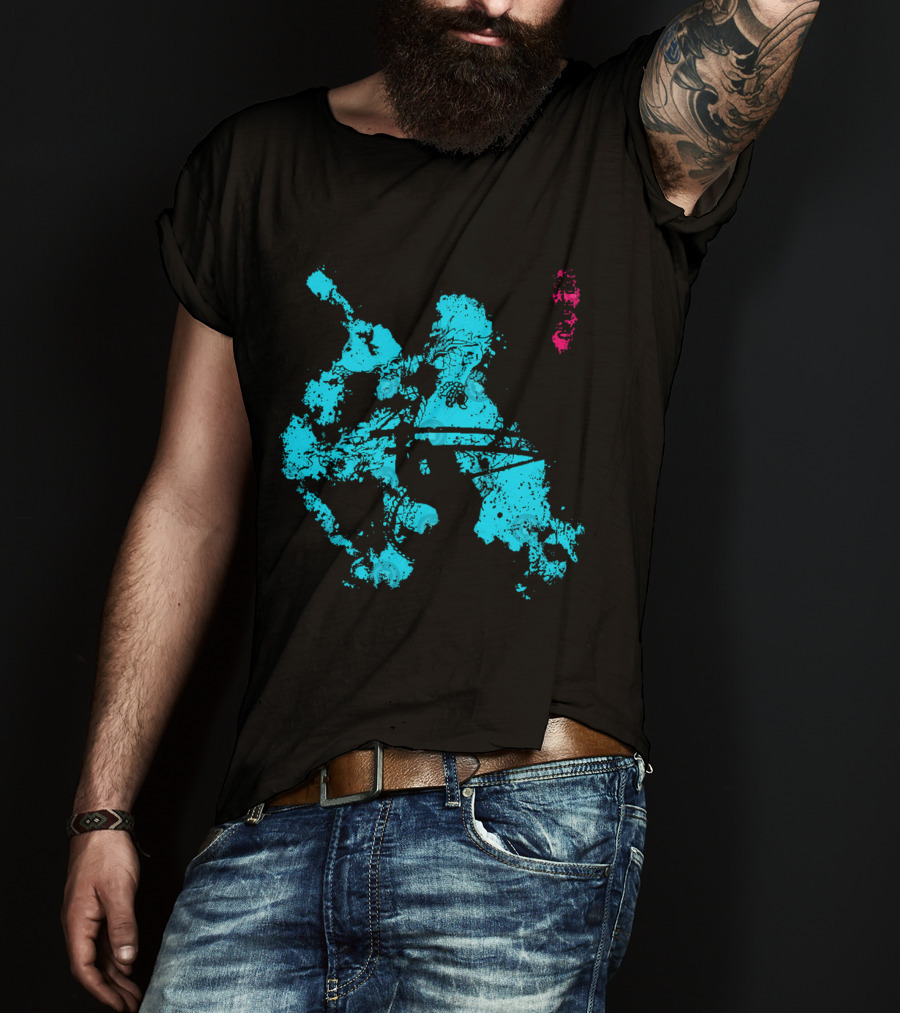 Tastumaki Splatter Art Print In Vibrant Teal And Magenta T-Shirt