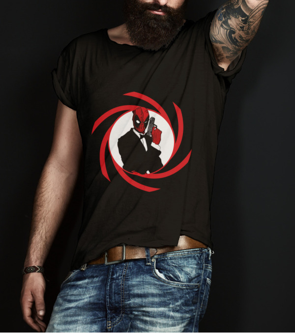 Deadpool Bond In Red Spy Spiral Suit With Gun T-Shirt