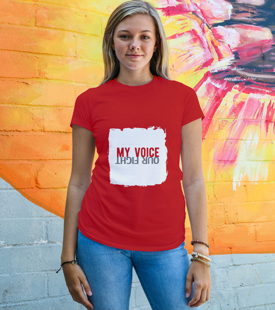 My Voice Our Fight Red And White Distressed Square T-Shirt