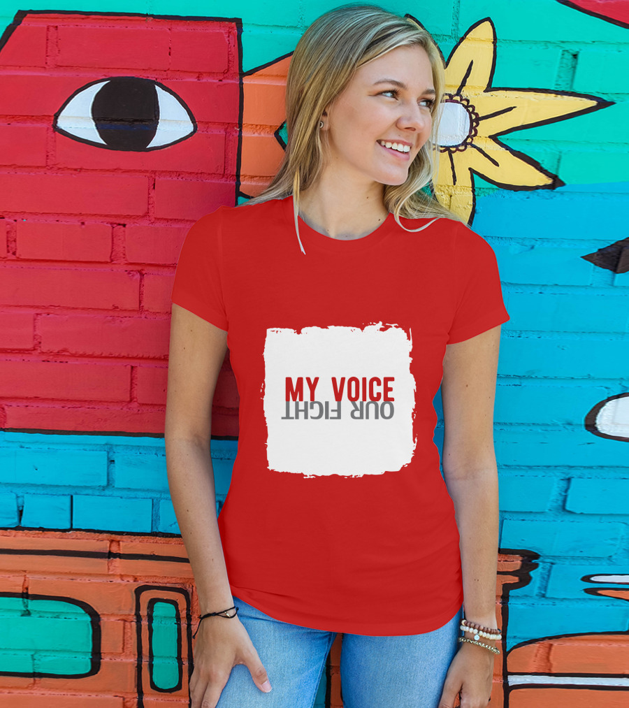 My Voice Our Fight Red And White Distressed Square T-Shirt