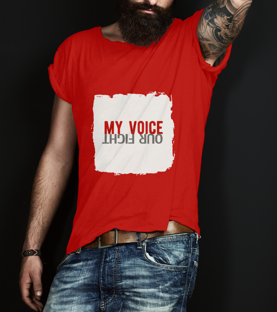 My Voice Our Fight Red And White Distressed Square T-Shirt