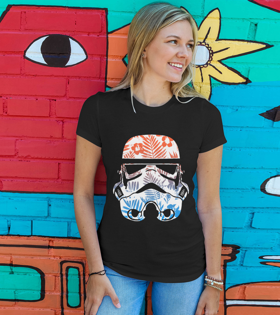 Tropical Trooper Helmet Floral Red And Blue T-Shirt