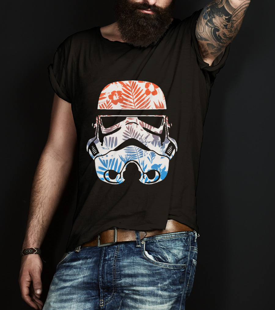 Tropical Trooper Helmet Floral Red And Blue T-Shirt