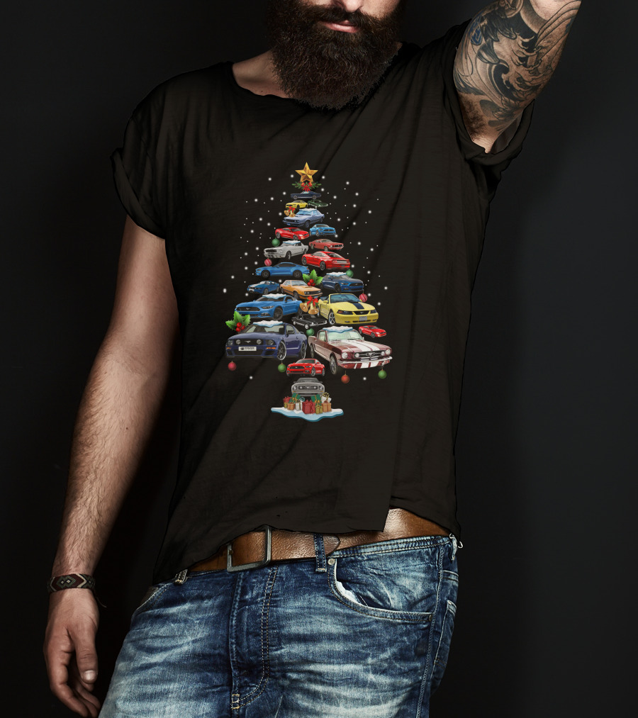 Mustang Christmas Car Tree Festive Display T-Shirt