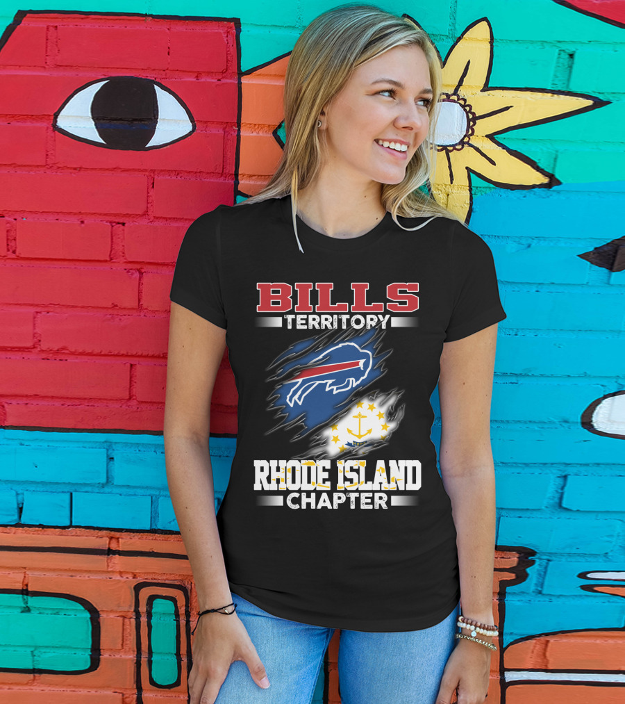BILLS Territory Rhode Island Chapter Logo With Buffalo And State Flag T-Shirt