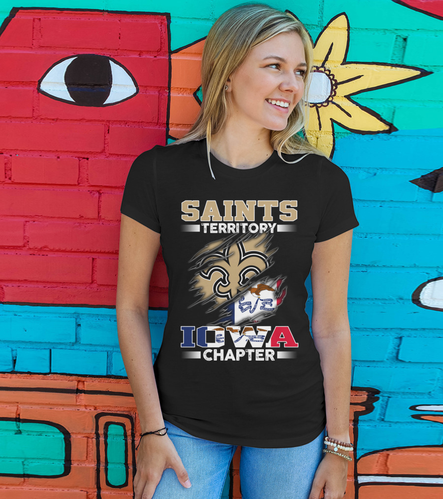 Saints Territory Iowa Chapter With Iowa Flag And Fleur-De-Lis Crest T-Shirt
