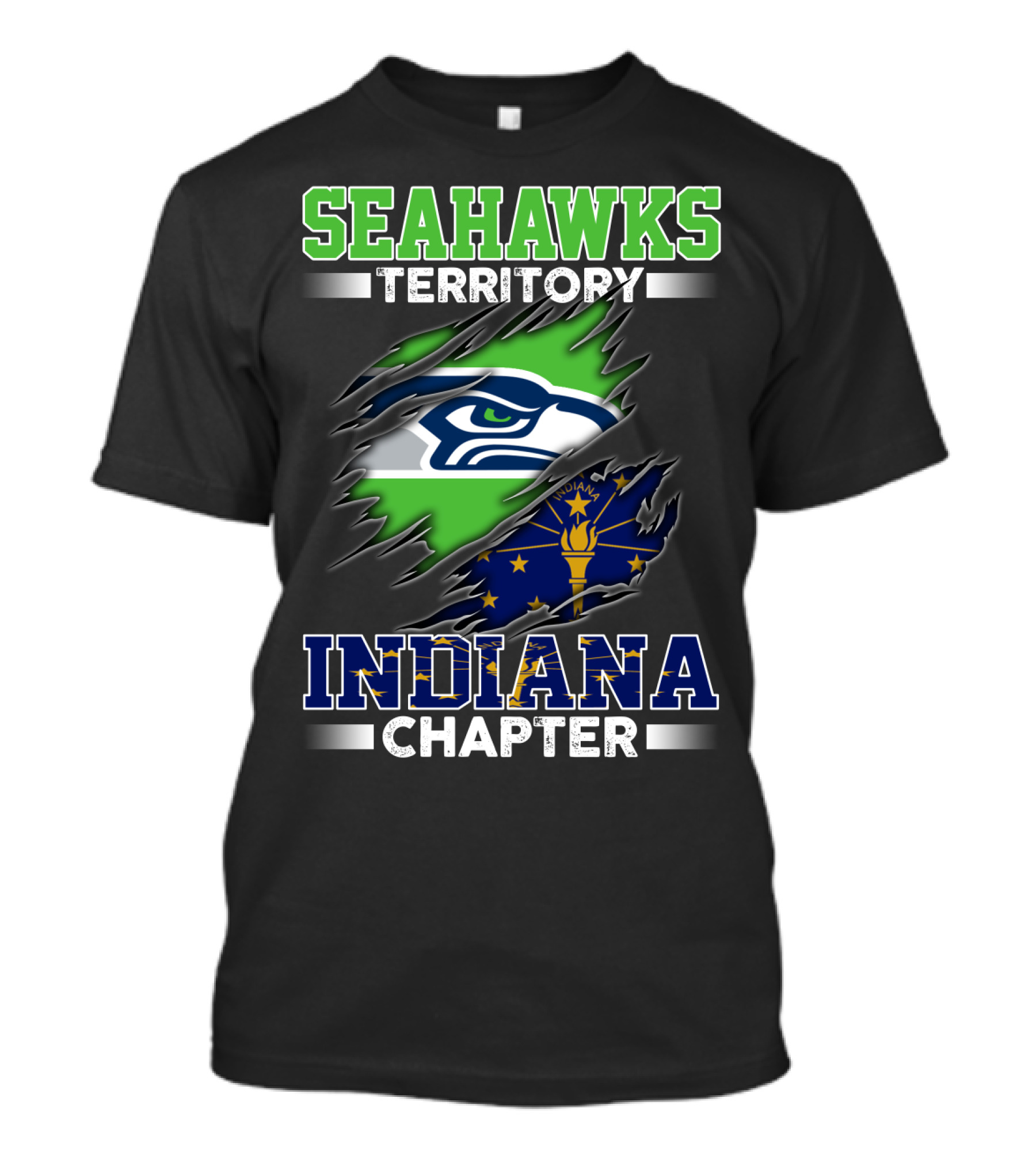 Seahawks Territory Indiana Chapter Flag Emblem Fan T-Shirt
