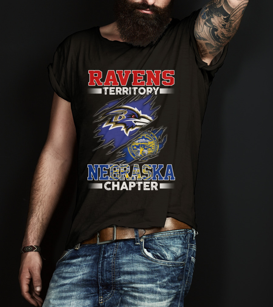 Ravens Territory Nebraska Chapter Torn Flag Style With Baltimore T-Shirt
