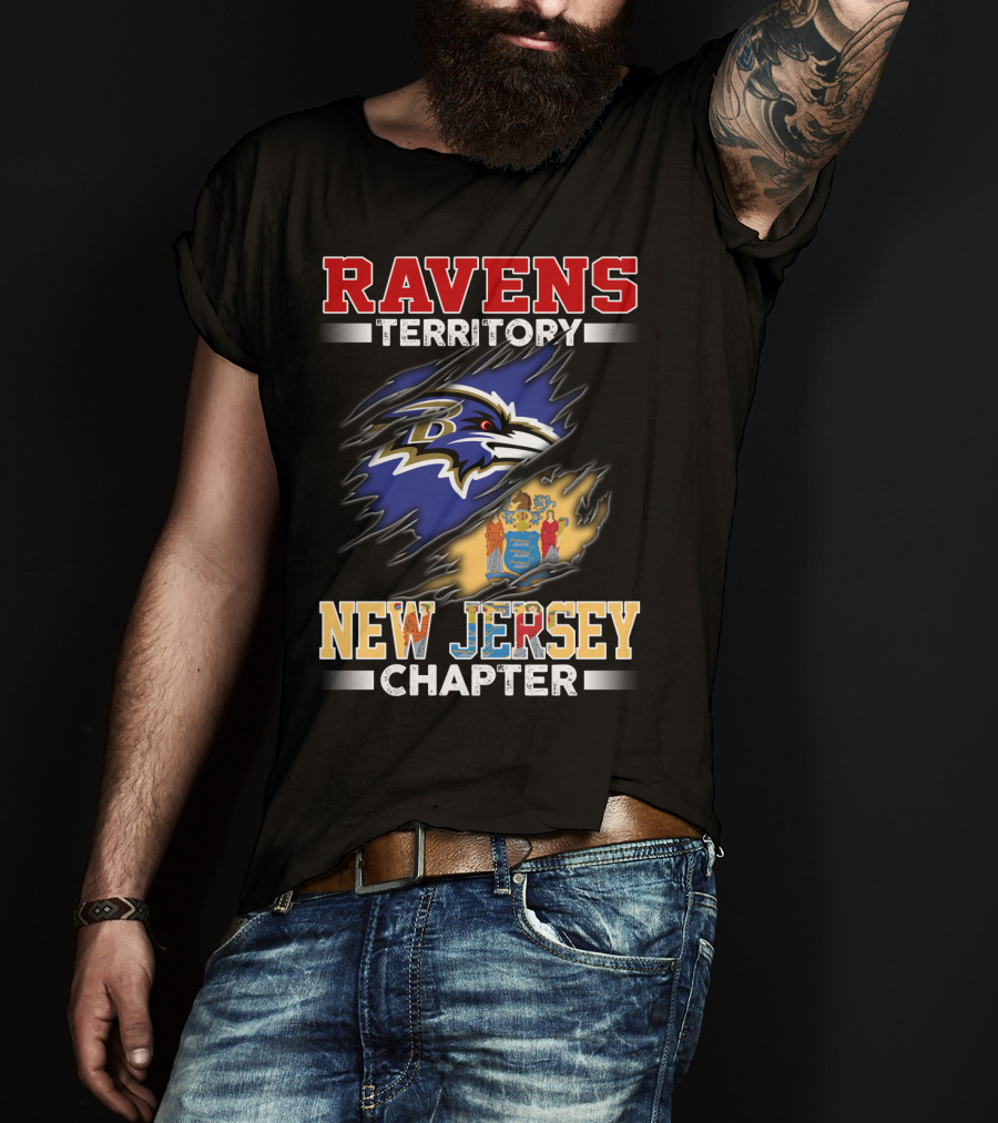 Ravens Territory New Jersey Chapter Ravens Logo New Jersey Flag T-Shirt