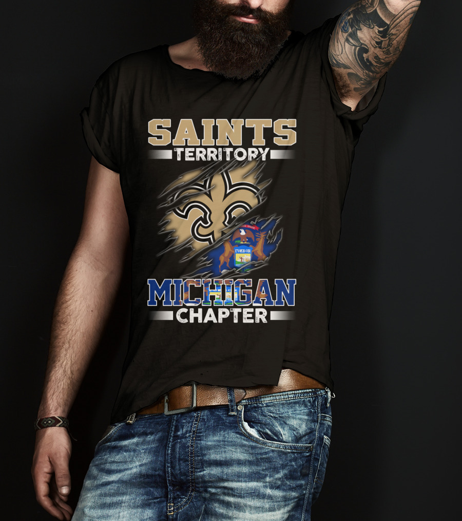 Saints Territory Michigan Chapter Fleur-De-Lis And State Seal T-Shirt